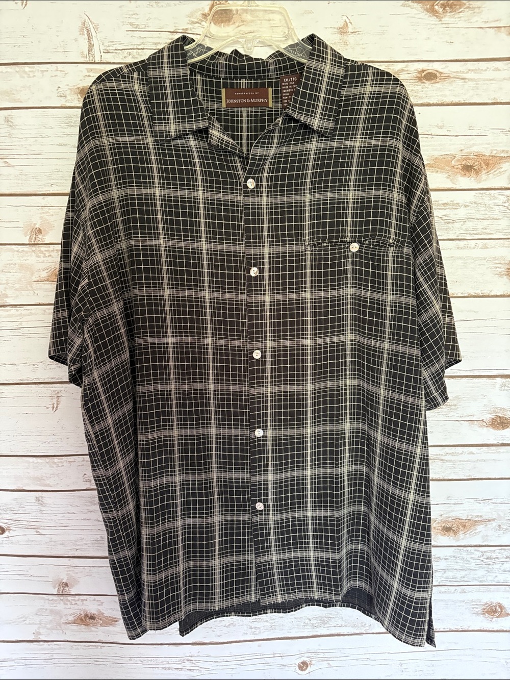 Johnston & Murphy Silk Black and White Short-Sleeve Button-Up Shirt Size XXL